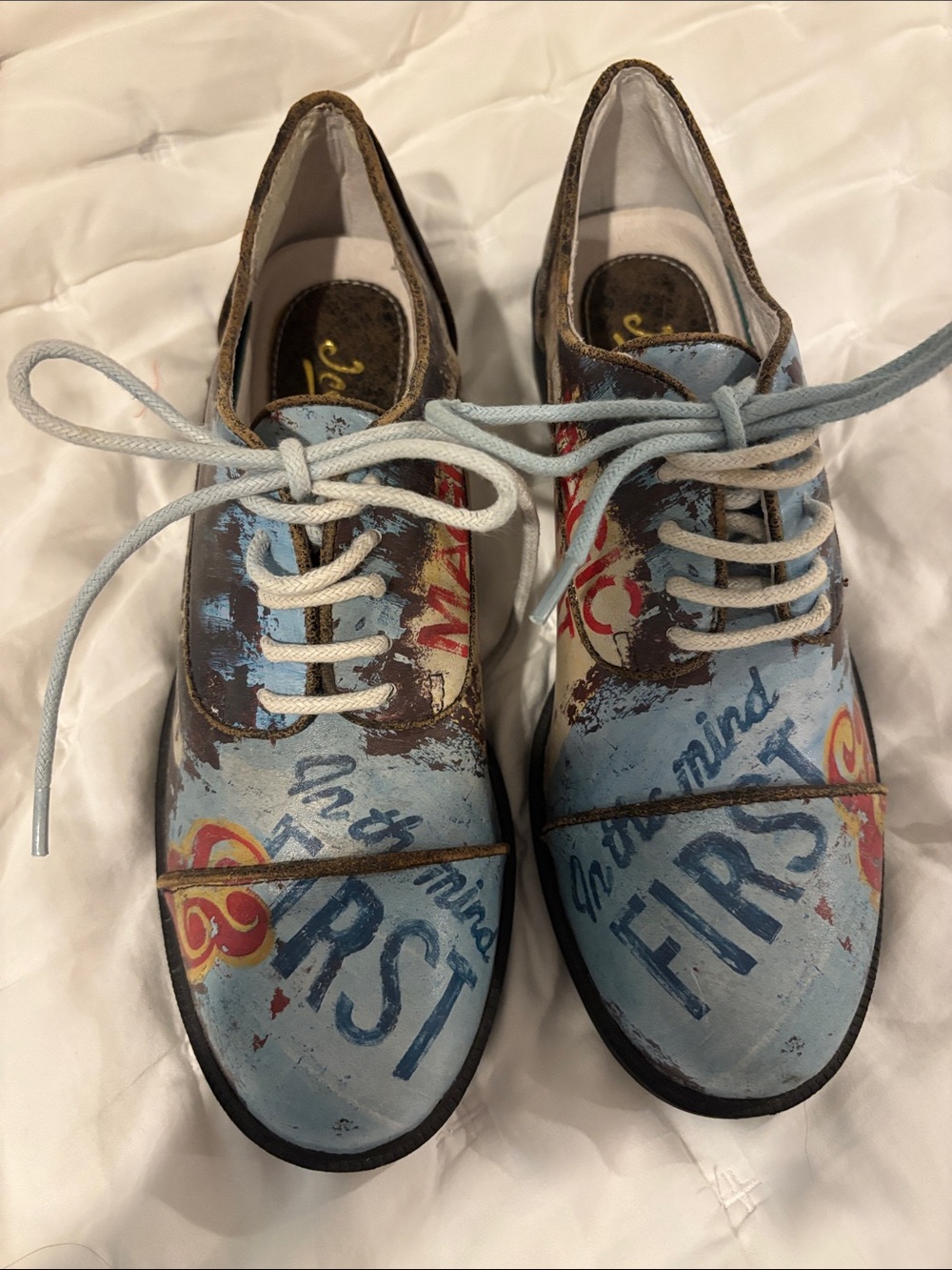 ICON Light Blue and Brown Graphic Lace-Up Flats